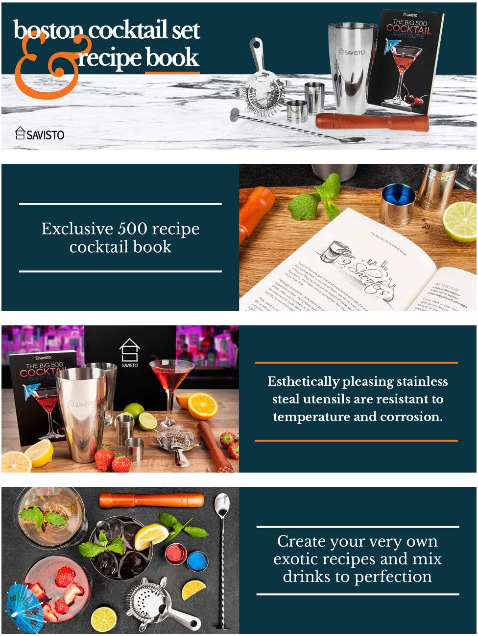 Screenshot_2018-12-17-Savisto-Premium-8-Piece-Cocktail-Set-With-Boston-Cocktail-Shaker-Glass-500-Recipe-Cocktail-Book-25... Premium 8 Piece Cocktail Set With Boston Cocktail Shaker