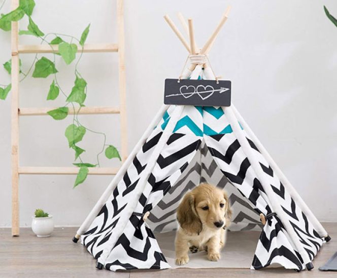 Teepee Tent for Dog or Cat (28 inch, Natural Canvas)