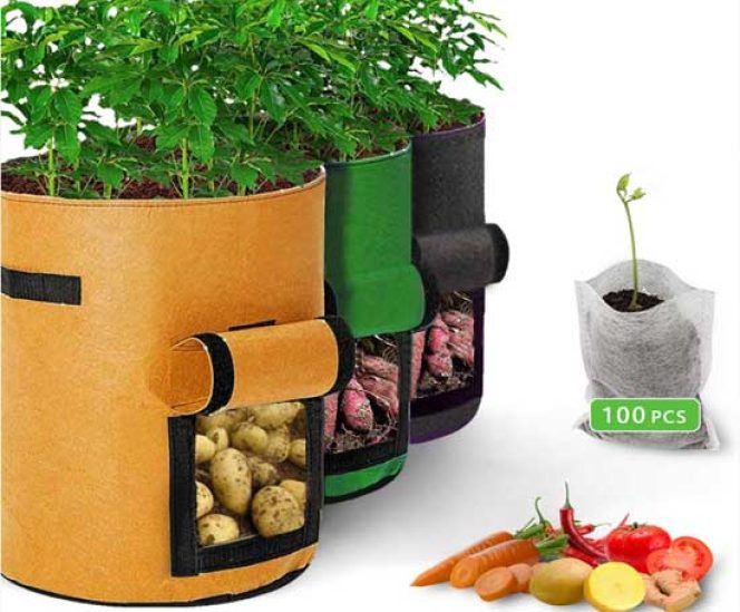 Vegetables Grow Bags with Window (3 Pack + 100Pcs Seedling Bags)