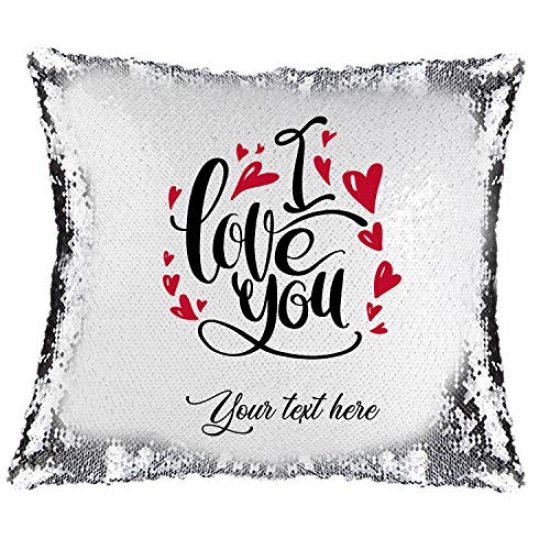 Magic Sequin Pillow Cover – I Love You + Personalised text